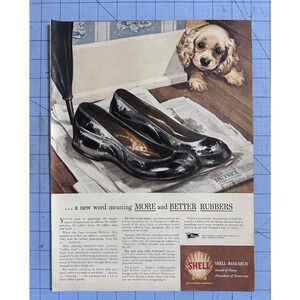 1944 Vintage Original Large Rare Shell Oil Rubber Cute Puppy Dog Print Ad